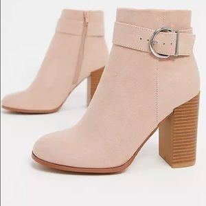 Light Pink Suede Heel Boots with Buckle